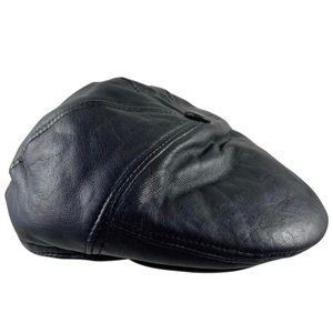 Black Leather Newsboy Cap
